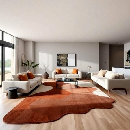 Handcrafted Earth Brown Abstract Modern Living Rug